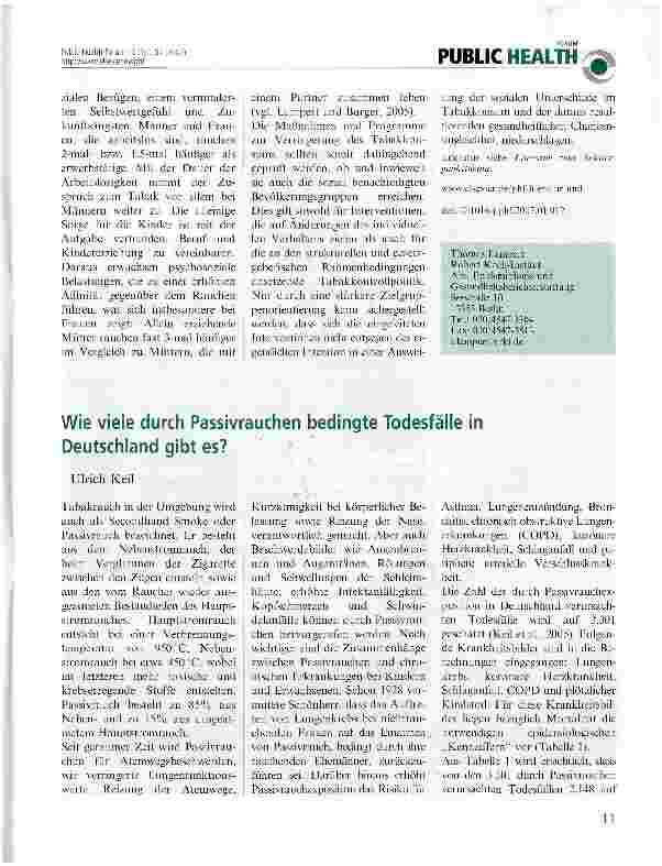 Vorschauseite 1: Wie viele durch Passivrauchen bedingte Todesfälle in Deutschland gibt es?