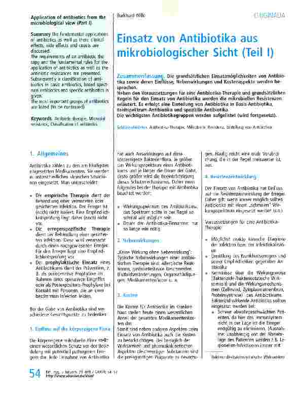 Vorschauseite 1: Einsatz von Antibiotika aus mikrobiologischer Sicht (Teil I)