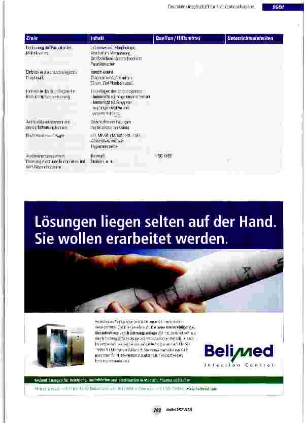 Vorschauseite 6: Konsensuspapier: Unterrichtsempfehlung zur Infektionsprävention und Krankenhaushygiene
