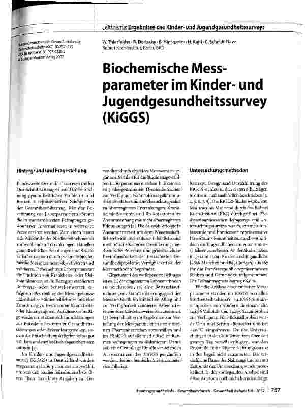 Vorschauseite 1: Biochemische Messparameter im Kinderund Jugendgesundheitssurvey (KiGGS)