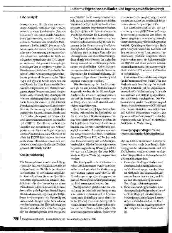 Vorschauseite 2: Biochemische Messparameter im Kinderund Jugendgesundheitssurvey (KiGGS)