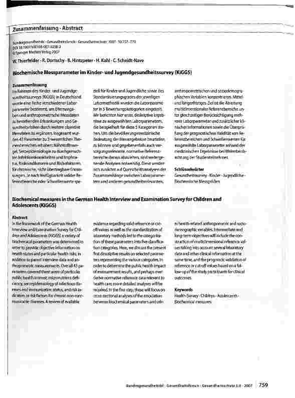 Vorschauseite 3: Biochemische Messparameter im Kinderund Jugendgesundheitssurvey (KiGGS)