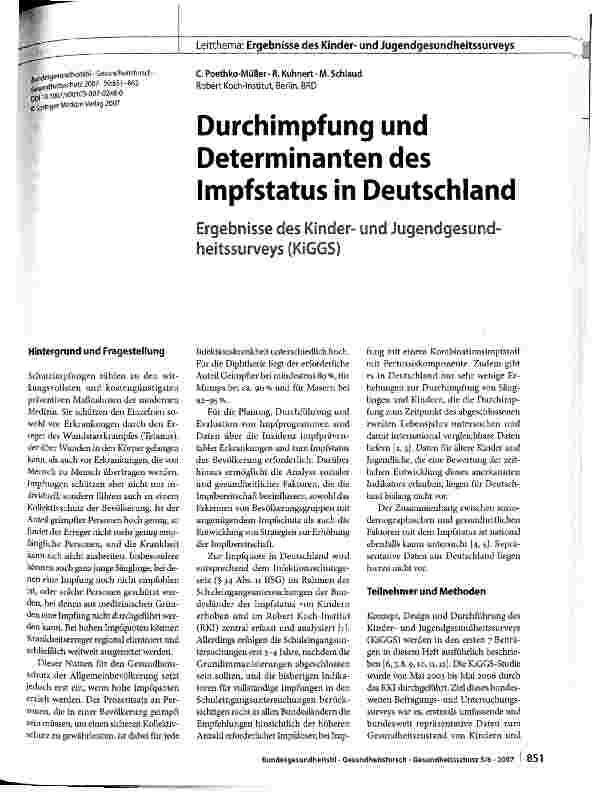 Vorschauseite 1: Durchimpfung und Determinanten des Impfstatus in Deutschland