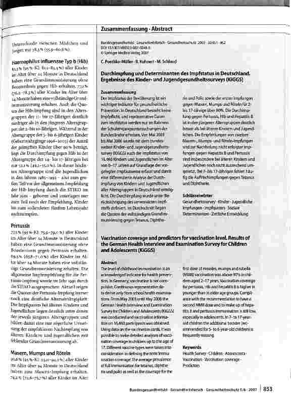 Vorschauseite 3: Durchimpfung und Determinanten des Impfstatus in Deutschland