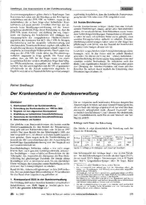 Vorschauseite 1: Der Krankenstand in der Bundesverwaltung