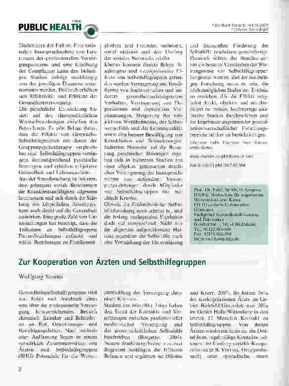 Vorschauseite 1: Zur Kooperation von Ärzten und Selbsthilfegruppen