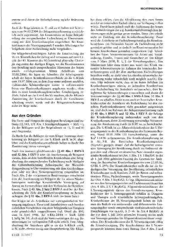 Vorschauseite 4: Die Schaffung neuer Fachabteilungen steht nicht im freien Ermessen der Krankenhausträger