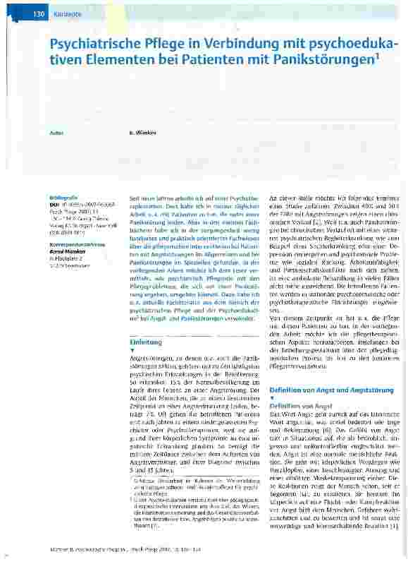 Vorschauseite 1: Psychiatrische Pflege in Verbindung mit psychoedukativen Elementen bei Patienten mit Panikstörungen