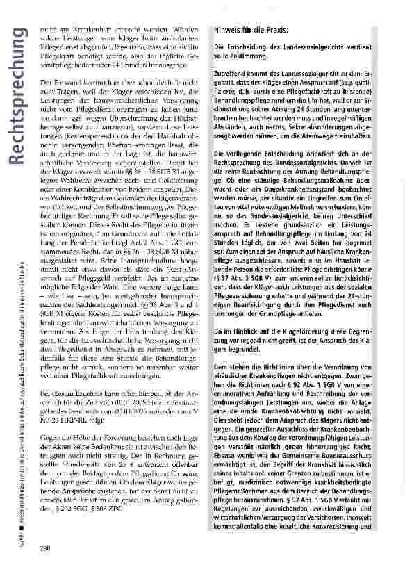 Vorschauseite 4: Kostenerstattungsanspruch eines Querschnittgelähmten aufsog, qualifizierte Behandlungspflege im Umfang von 24 Stunden