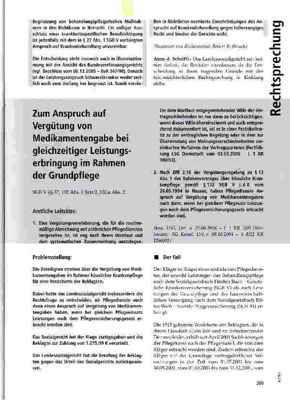 Vorschauseite 5: Kostenerstattungsanspruch eines Querschnittgelähmten aufsog, qualifizierte Behandlungspflege im Umfang von 24 Stunden