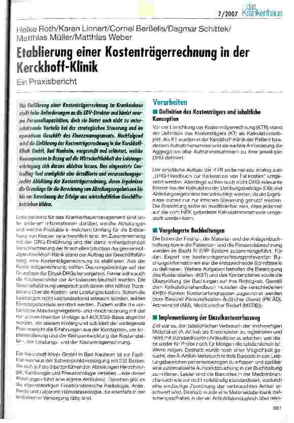 Vorschauseite 1: Etablierung einer Kostenträgerrechnung in der Kerckhoff-Klinik