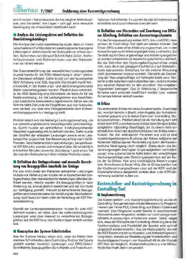 Vorschauseite 2: Etablierung einer Kostenträgerrechnung in der Kerckhoff-Klinik
