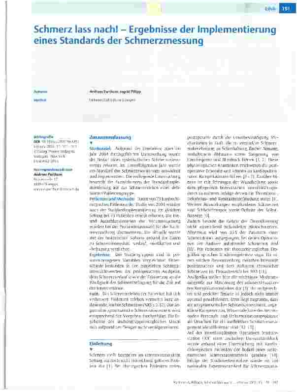 Vorschauseite 1: Schmerz lass nach! - Ergebnisse der Implementierung eines Standards der Schmerzmessung