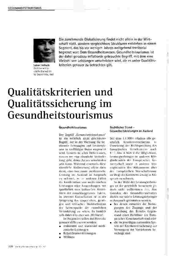 Vorschauseite 1: Qualitätskriterien und Qualitätssicherung im Gesundheitstourismus