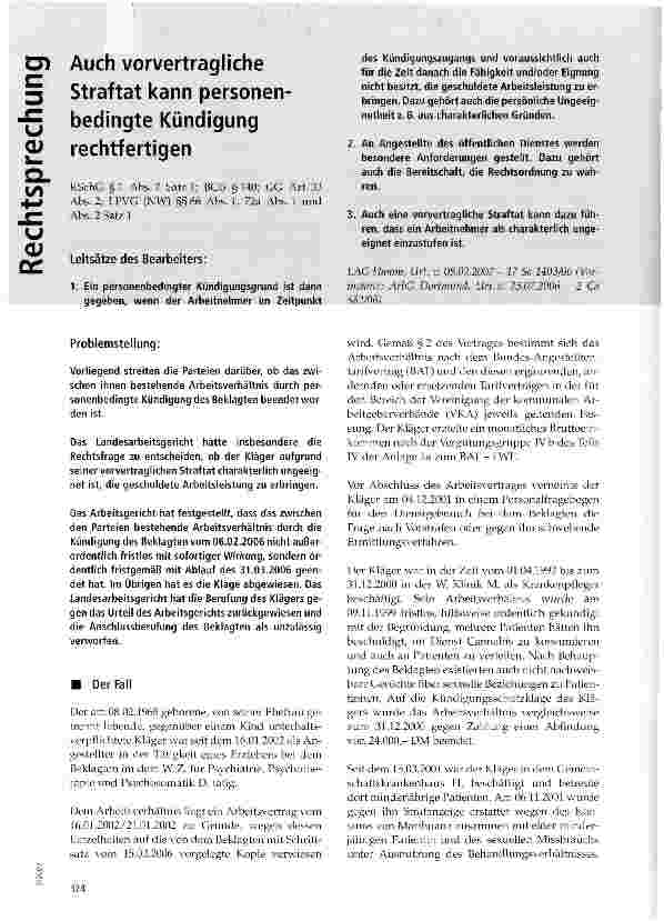Vorschauseite 1: Auch vorvertragliche Straftat kann personenbedingte Kündigung rechtfertigen