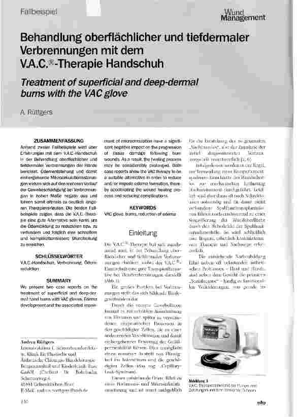 Vorschauseite 1: Behandlung oberflächlicher und tiefdermaler Verbrennungen mit dem V.A.C.®-Therapie Handschuh