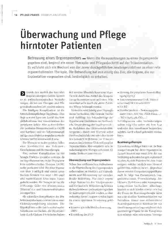 Vorschauseite 1: Überwachung und Pflege hirntoter Patienten
