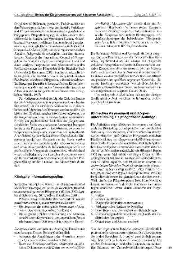 Vorschauseite 2: Der Beitrag der Körperuntersuchung zum klinischen Assessment: Wirksames Instrument der professionellen Pflege