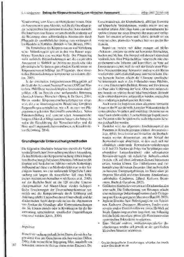 Vorschauseite 3: Der Beitrag der Körperuntersuchung zum klinischen Assessment: Wirksames Instrument der professionellen Pflege
