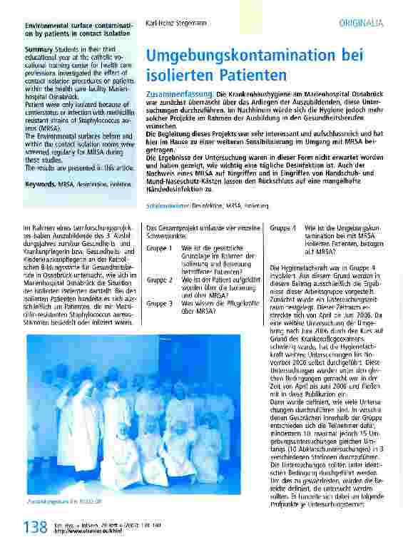 Vorschauseite 1: Umgebungskontamination bei isolierten Patienten