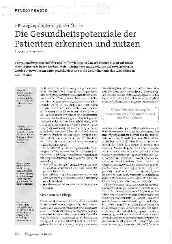 Vorschauseite 1: Die Gesundheitspotenziale der Patienten erkennen und nutzen