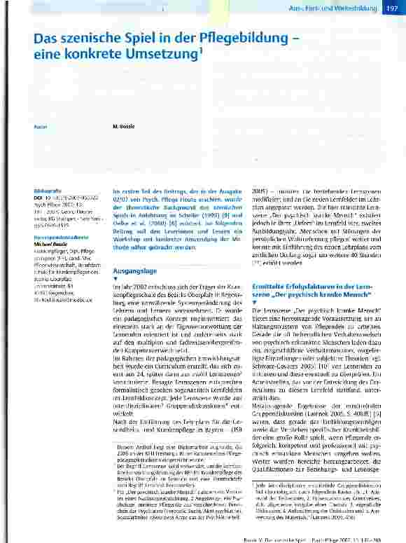 Vorschauseite 1: Das szenische Spiel in der Pflegebildung -eine konkrete Umsetzung