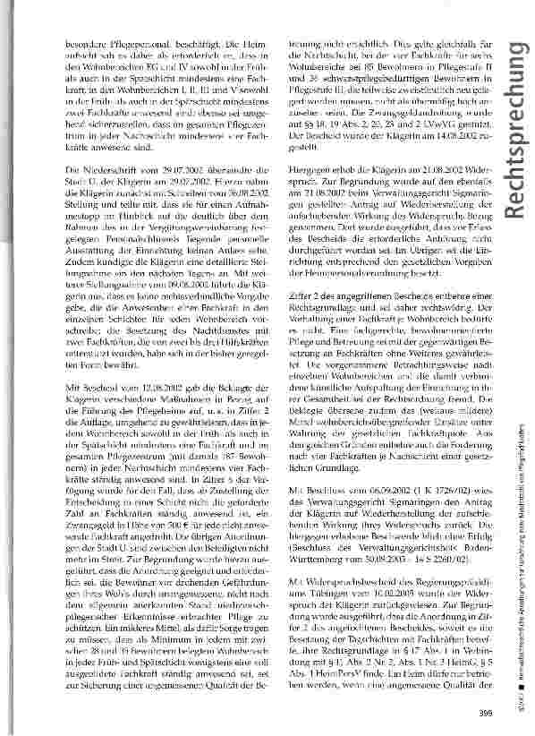 Vorschauseite 2: Heimaufsichtsrechtliche Anordnungen zur Gewährung einer Mindestanzahl von Pflegefachkräften