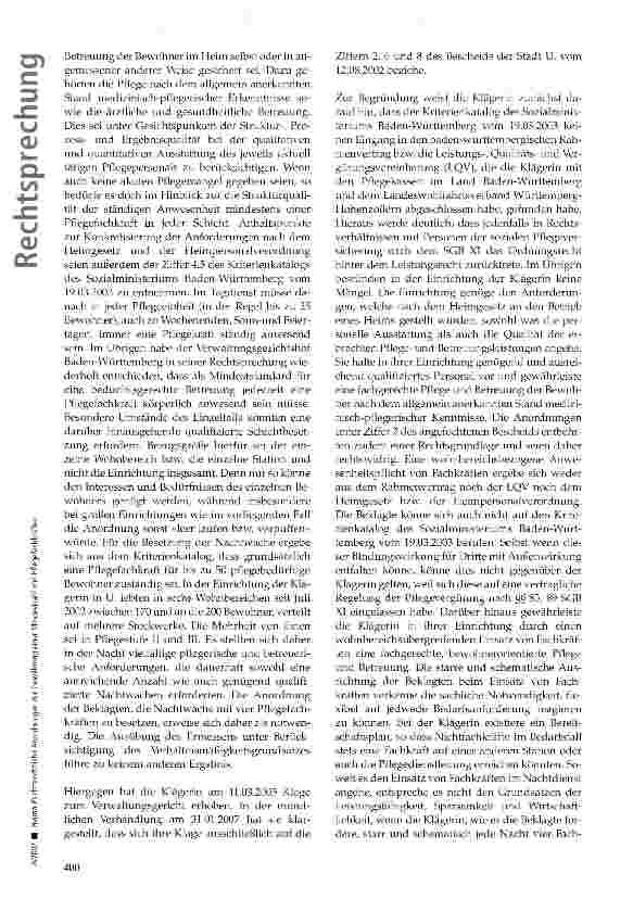 Vorschauseite 3: Heimaufsichtsrechtliche Anordnungen zur Gewährung einer Mindestanzahl von Pflegefachkräften