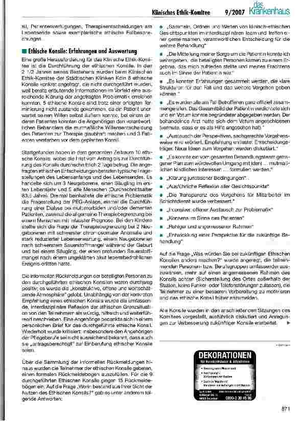 Vorschauseite 4: Erfahrungen der Städtischen Kliniken Köln mit dem Klinischen Ethik-Komitee