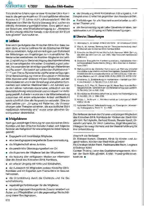 Vorschauseite 5: Erfahrungen der Städtischen Kliniken Köln mit dem Klinischen Ethik-Komitee