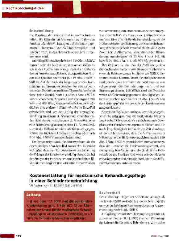 Vorschauseite 1: Kostenerstattung für medizinische Behandlungspflege in einer Behinderteneinrichtung
