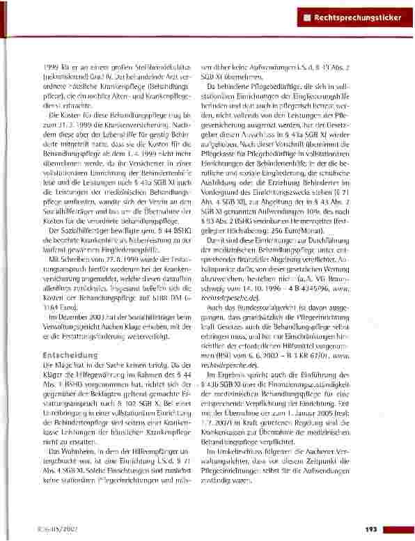 Vorschauseite 2: Kostenerstattung für medizinische Behandlungspflege in einer Behinderteneinrichtung