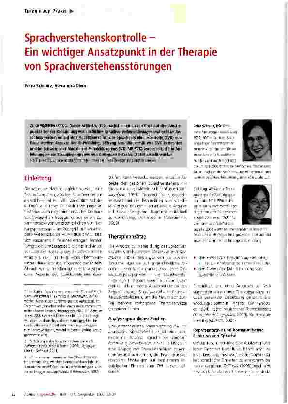 Vorschauseite 1: Sprachverstehenskontrolle -Ein wichtiger Ansatzpunkt in der Therapievon Sprachverstehensstörungen