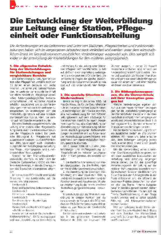 Vorschauseite 1: Die Entwicklung der Weiterbildung zur Leitung einer Station, Pflegeeinheit oder Funktionsabteilung