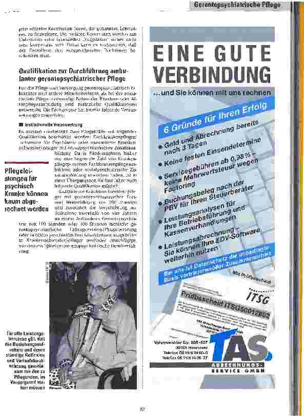 Vorschauseite 5: Wer zahlt was? Neue Empfehlungen zu Inhalten und Finanzierungsmöglichkeiten der ambulanten gerontopsychiatrischen Pflege