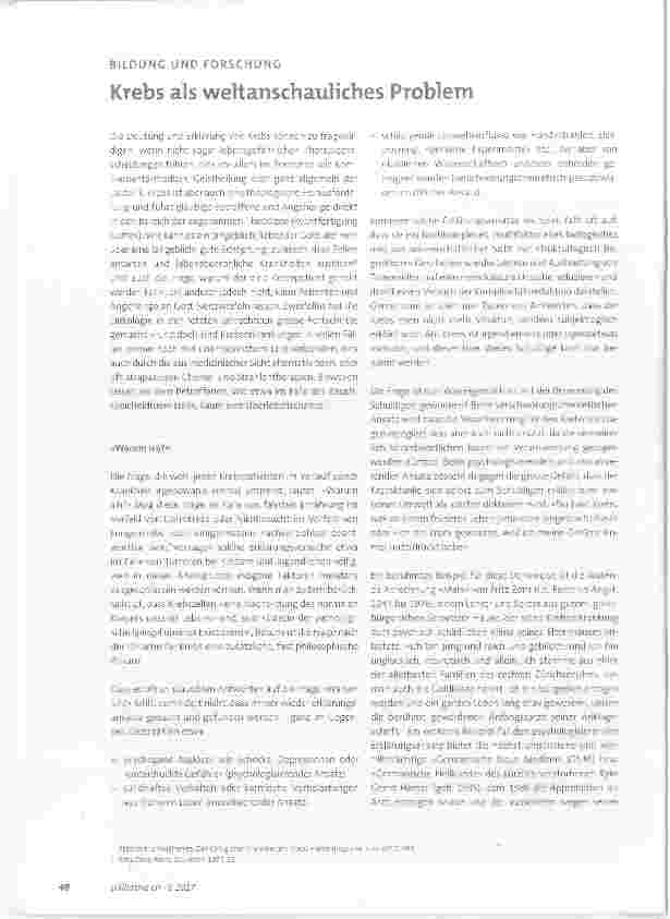 Vorschauseite 1: Krebs als weltanschauliches Problem