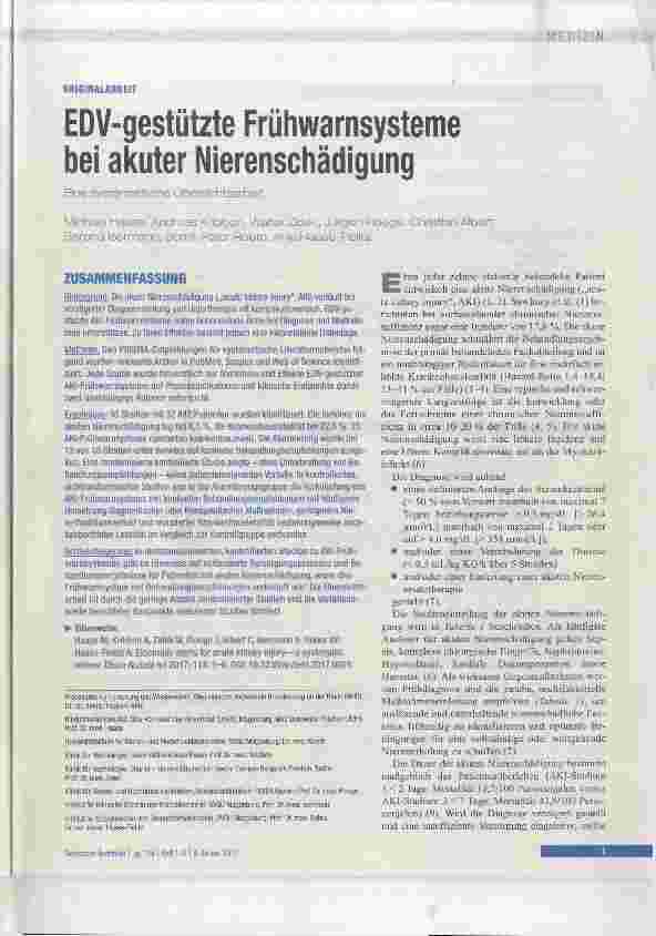 Vorschauseite 1: EDV-gestützte Frühwarnsysteme bei akuter Nierenschädigung
