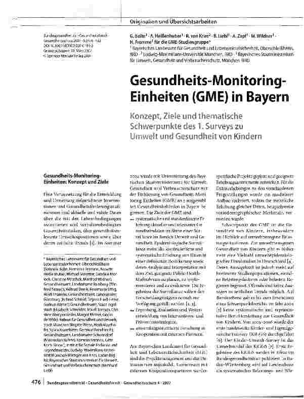 Vorschauseite 1: Gesundheits-Monitoring-Einheiten (GME) in Bayern