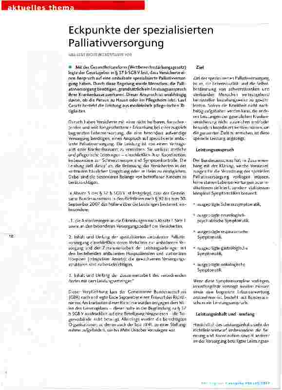 Vorschauseite 1: Eckpunkte der spezialisierten Palliativversorgung