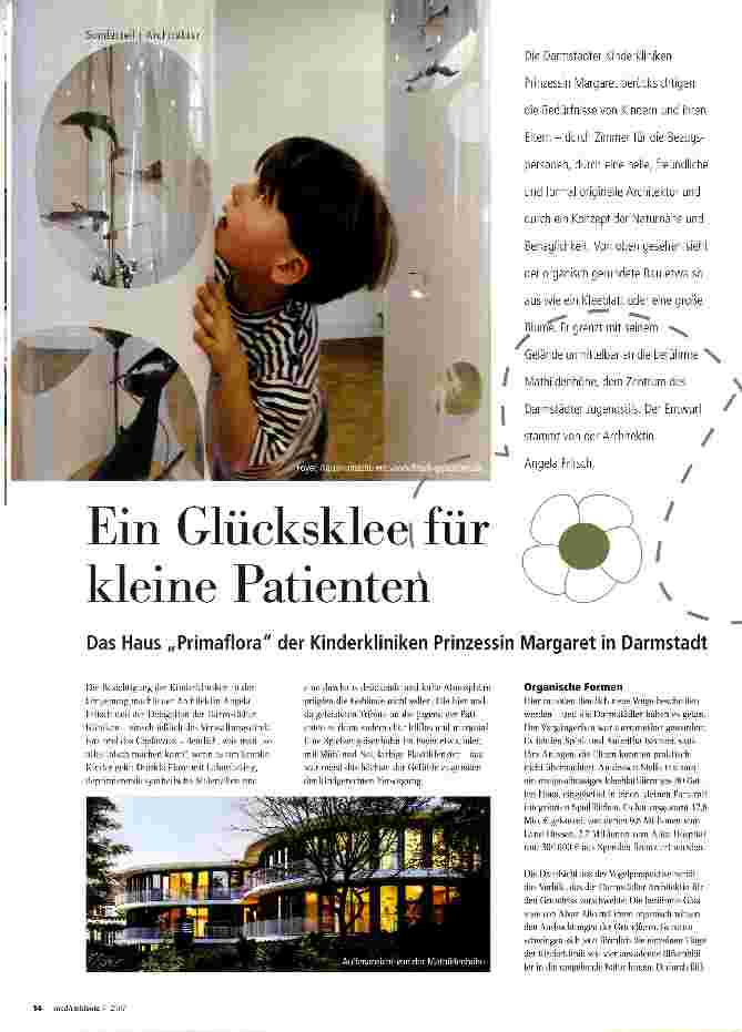 Vorschauseite 1: Ein Glücksklee für kleine Patienten Das Haus „Primaflora der Kinderkliniken Prinzessin Margaret in Darmstadt