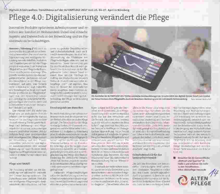Vorschauseite 1: Digitale Arbeitswelten: Trendthema auf der ALTENPFLECE 2017 vom 25. bis 27. April in NürnbergPflege 4. 0: Digitalisierung verändert die Pflege