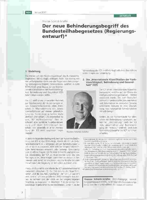 Vorschauseite 1: Der neue Behinderungsbegriff des Bundesteilhabegesetzes (Regierungsentwurf)*