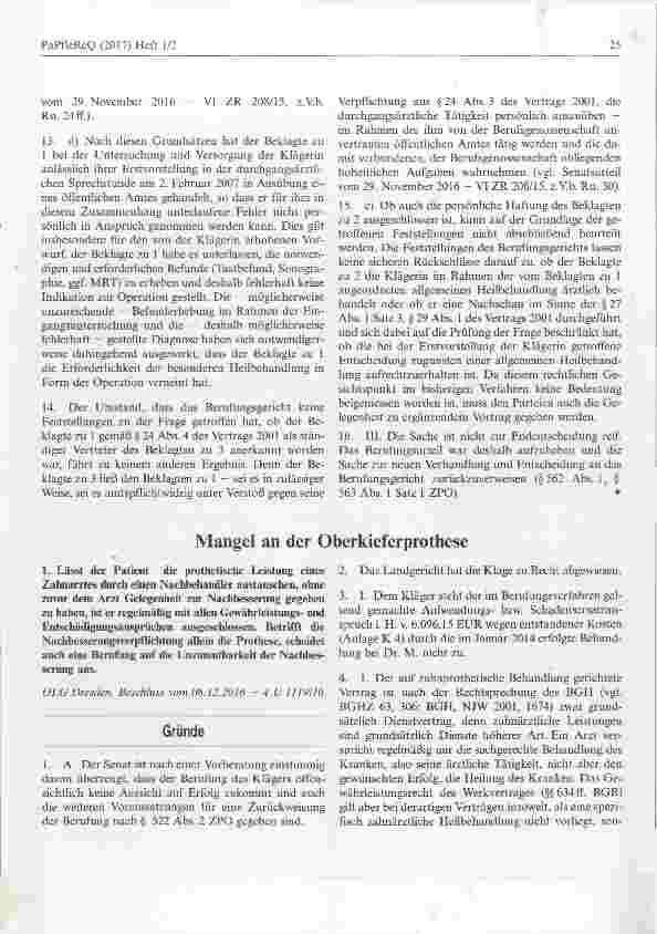 Vorschauseite 1: Mangel an der Oberkieferprothese
