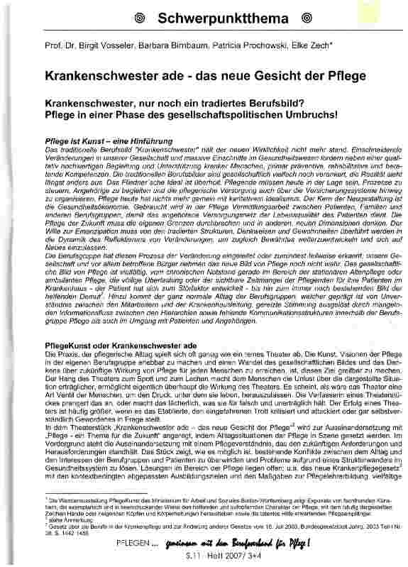 Vorschauseite 1: Krankenschwester ade - das neue Gesicht der Pflege