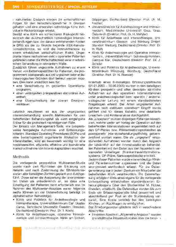 Vorschauseite 3: Ungeplante postoperative Aufnahme elektiver Patienten auf Intensivstation: Eine prospektive Multi-Center-Analyse von Inzidenz, Kausalität und Vermeidbarkeit