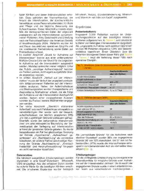 Vorschauseite 4: Ungeplante postoperative Aufnahme elektiver Patienten auf Intensivstation: Eine prospektive Multi-Center-Analyse von Inzidenz, Kausalität und Vermeidbarkeit