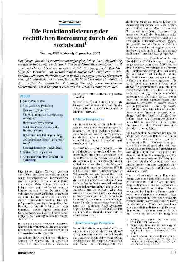 Vorschauseite 1: Die Funktionalisierung der rechtlichen Betreuung durch den Sozialstaat