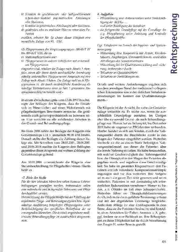 Vorschauseite 2: Zum Anspruch auf Zahlung der Geriatriezulage für Pflegehilfskräfte in Pflegeheimen