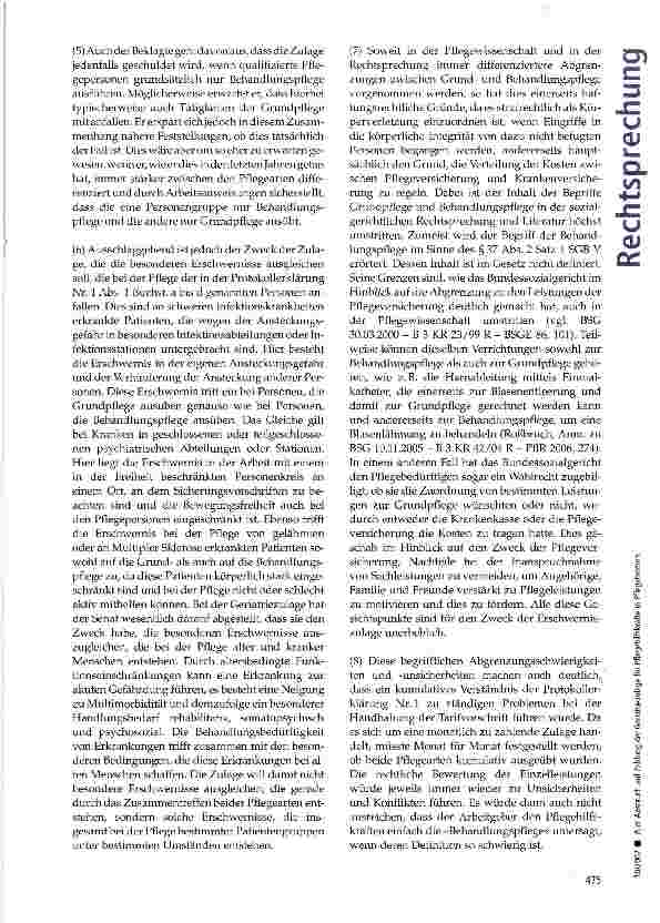 Vorschauseite 6: Zum Anspruch auf Zahlung der Geriatriezulage für Pflegehilfskräfte in Pflegeheimen