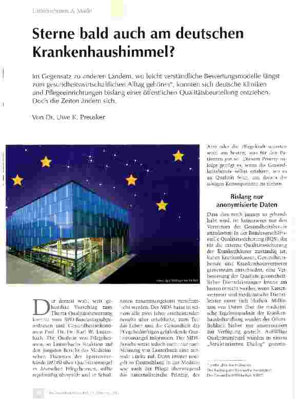 Vorschauseite 1: Sterne bald auch am deutschen Krankenhaushimmel?